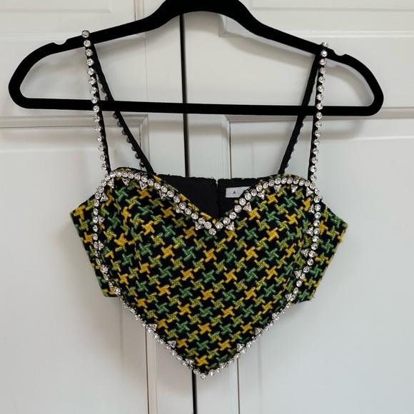 AREA NYC ✨GREEN TWEED CRYSTAL HEART TOP - Picture 5 of 15
